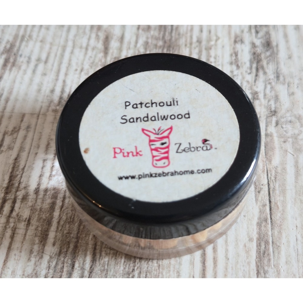 Pink Zebra Patchouli Sandalwood Wax Melt Sprinkles Sample Jar 1.125oz 12143